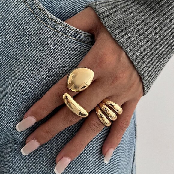 Women Chunky Gold Rings Set Stackable Adjustable Knuckle Finger Statement Jewelr - Picture 3 of 7